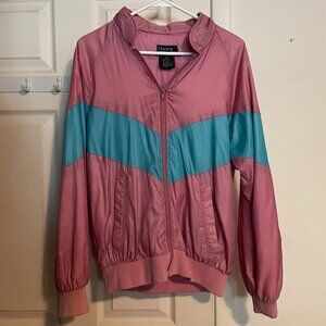 Womens Duckster Vintage Windbreaker Jacket Coat Hood Light Pink Blue Size Medium